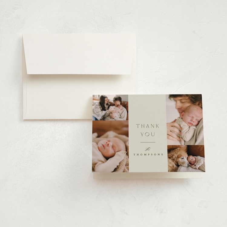 "Photo Stack" - Birth Announcement Thank You Cards in Boho Neutral by Ana Sharpe - Front