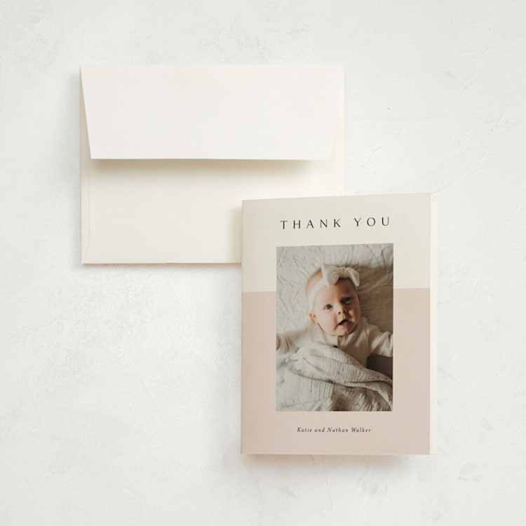 "Cherished" - Birth Announcement Thank You Cards in Peony by Kasia Labocki - Front