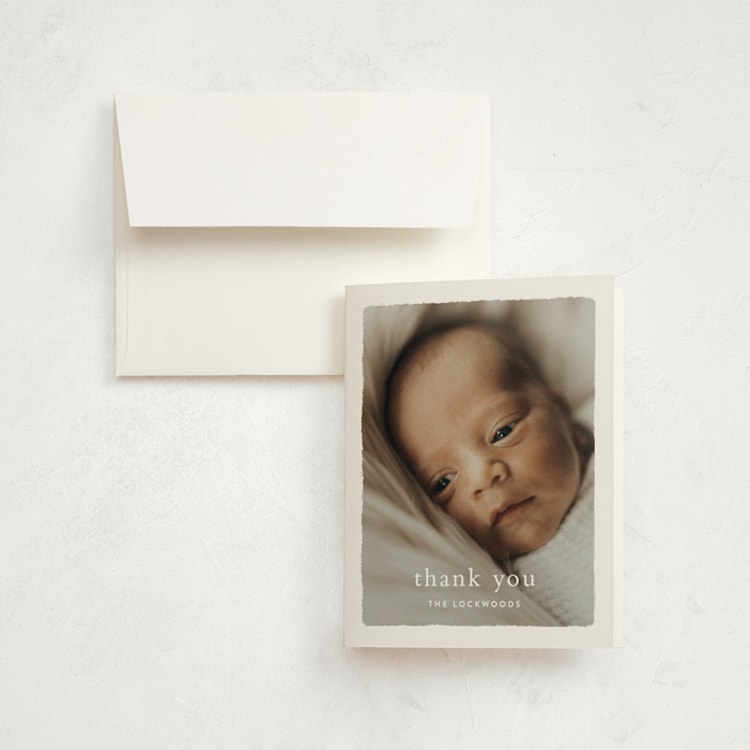 "Rustic" - Birth Announcement Thank You Cards in Chestnut by Ekko Studio - Front