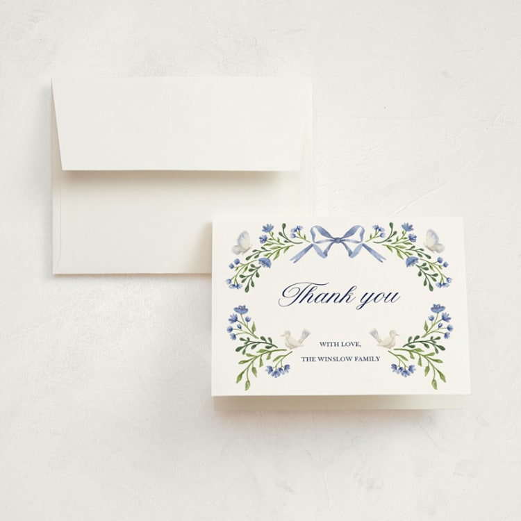 "Floral Forest Friends" - Birth Announcement Thank You Cards in Bluebell by Alice Nelen - Front
