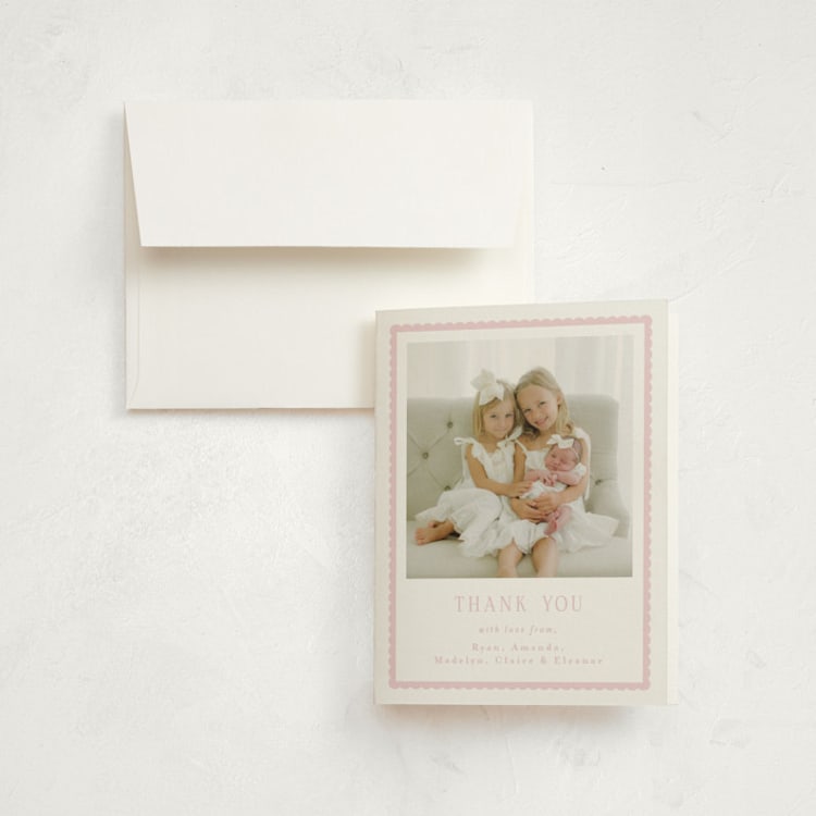 "Sweetest Scallop" - Birth Announcement Thank You Cards in Petal by Emily Betts - Front