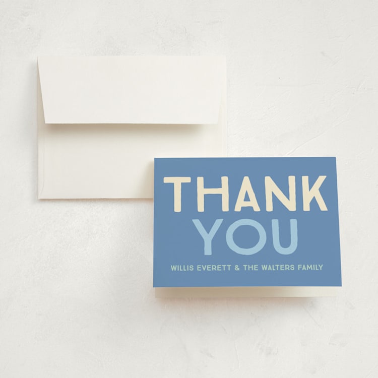 "Colorful Stats" - Birth Announcement Thank You Cards in Aqua by Baumbirdy - Front