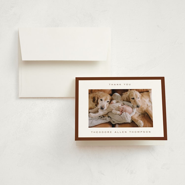 "Pure Love" - Birth Announcement Thank You Cards in Hickory by Juneau Designs - Front