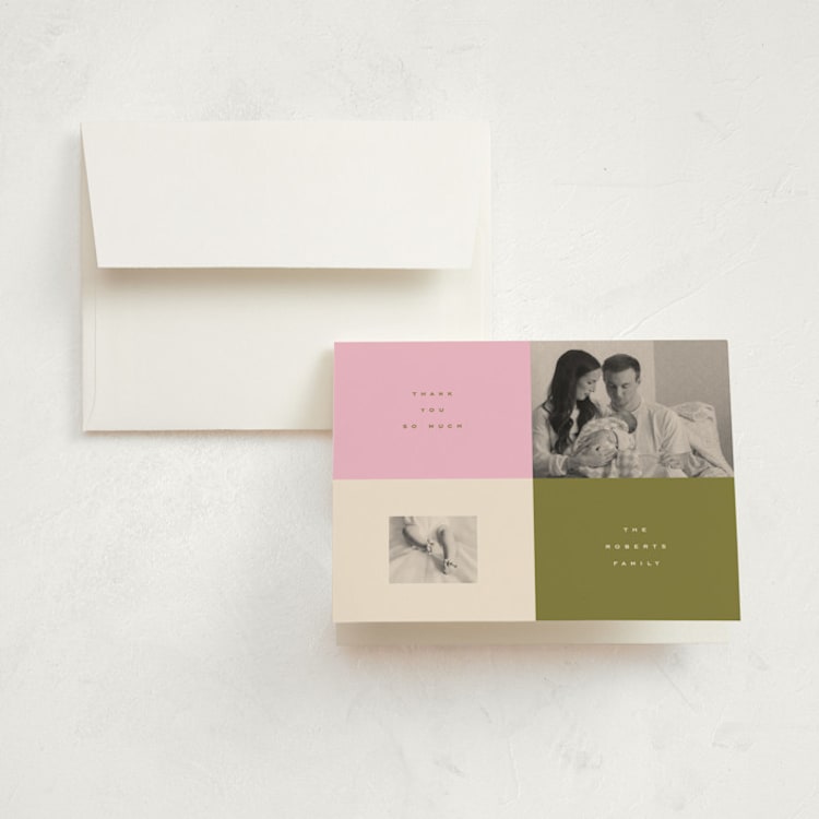 "colorblocks" - Birth Announcement Thank You Cards in Sweet Matcha by Anastasia Makarova - Front