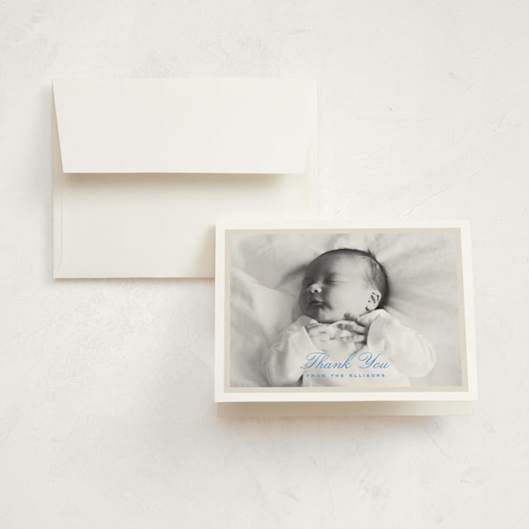 "Opus" - Birth Announcement Thank You Cards in Tugboat by Alexandra Cohn - Front