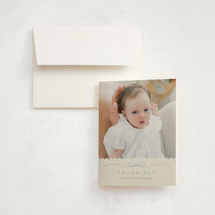 "Scallops" - Birth Announcement Thank You Cards in Periwinkle by Laura Hankins - Front