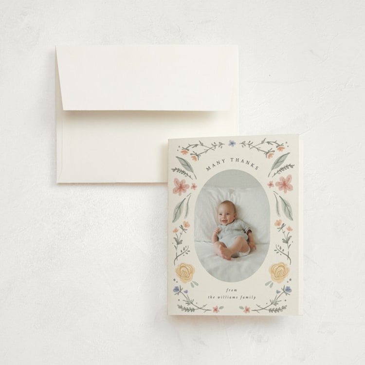 "Le Jardin" - Birth Announcement Thank You Cards in Meadow by Emily Sabol Goss - Front