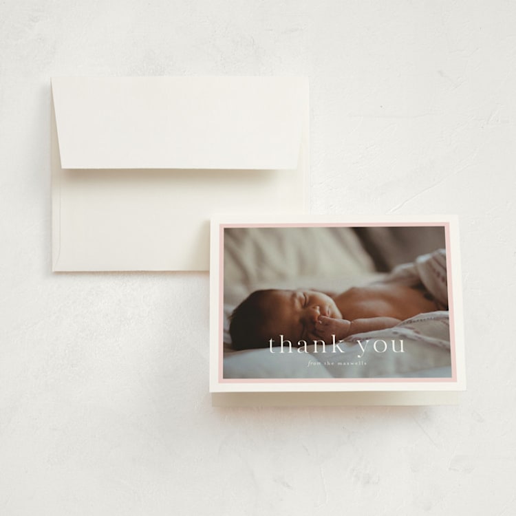 "Portraiture" - Birth Announcement Thank You Cards in Rose by Alexandra Cohn - Front