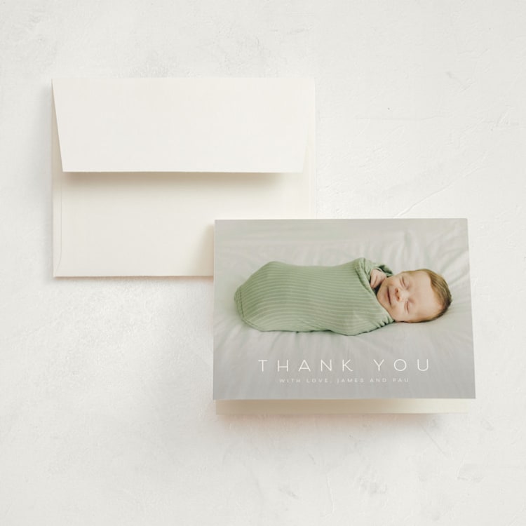 "Sweet Love" - Birth Announcement Thank You Cards in Sugar by Juneau Designs - Front