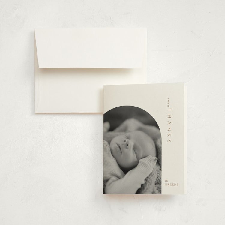 "Modern Inset" - Birth Announcement Thank You Cards in Cotton by Robin Ott - Front