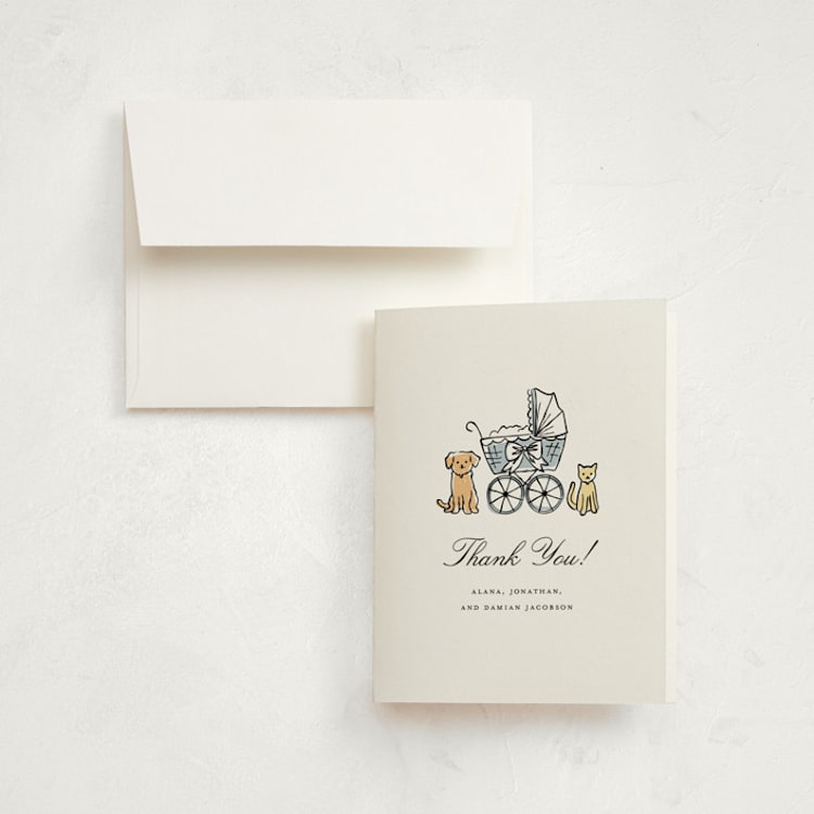 "Family Doodle" - Birth Announcement Thank You Cards in Slate by Jennifer Lew - Front