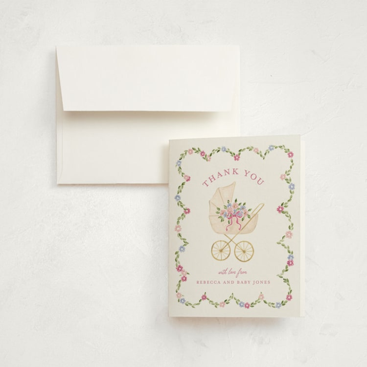 "Blooms" - Birth Announcement Thank You Cards in Rose by Sarah Knight - Front