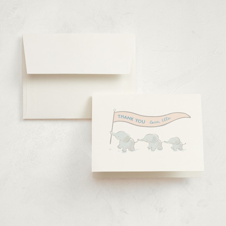 "elephant parade" - Birth Announcement Thank You Cards in Sky by peetie design - Front