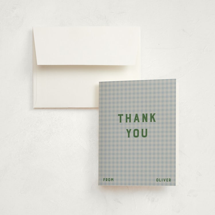 "Modern Gingham" - Birth Announcement Thank You Cards in Sky by Studio Suku - Front