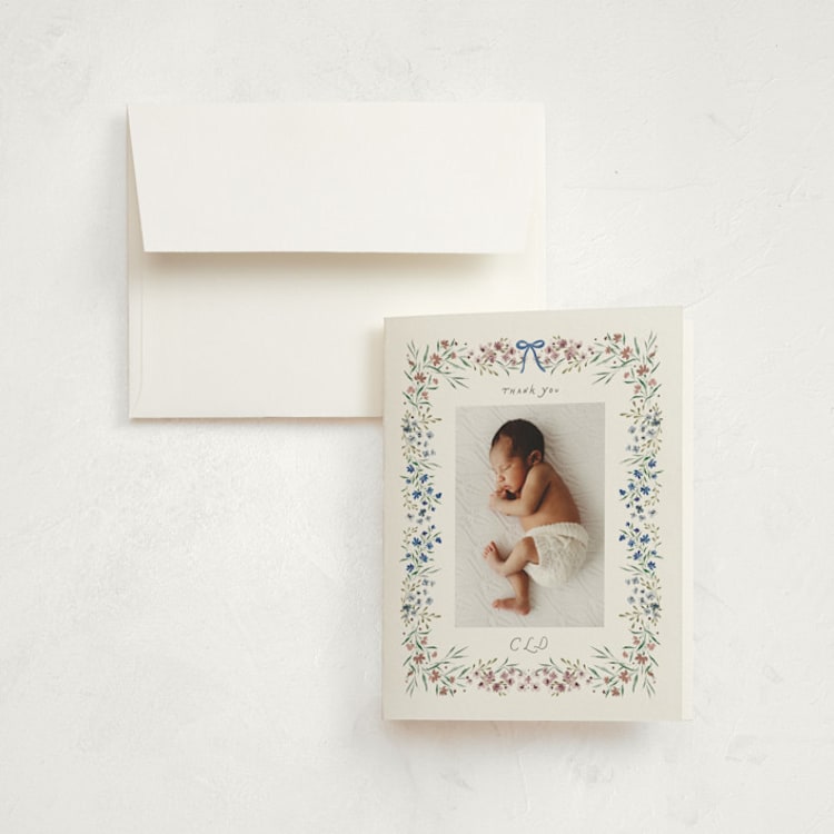 "Provence" - Birth Announcement Thank You Cards in Garden by Kate Ahn - Front