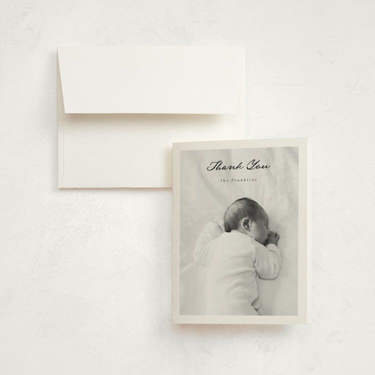 "Simplicity" - Birth Announcement Thank You Cards in Noir by Emily Sabol Goss - Front