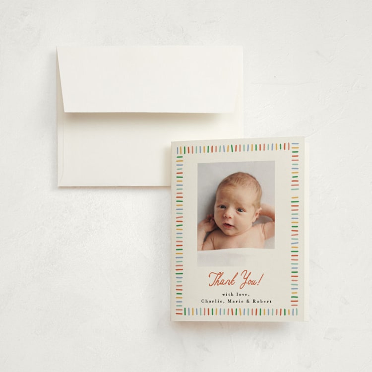 "Coloring Book" - Birth Announcement Thank You Cards in Rainbow by Maria Alou - Front