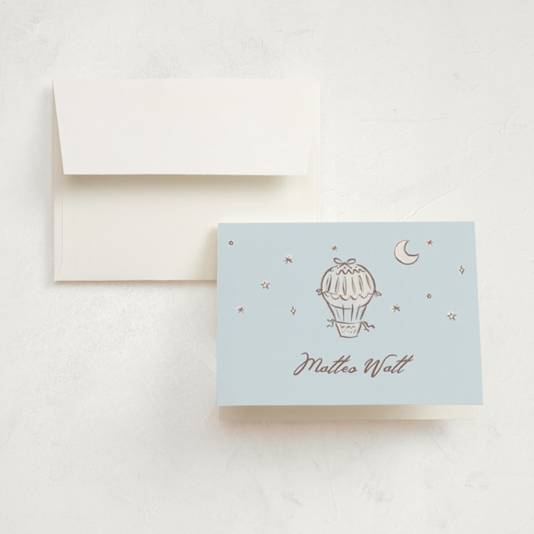 "Up Up" - Birth Announcement Thank You Cards in Sky by Pati Cascino - Front