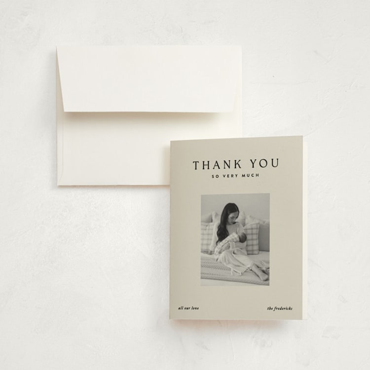 "Simone" - Birth Announcement Thank You Cards in Noir by Jackie Crawford - Front