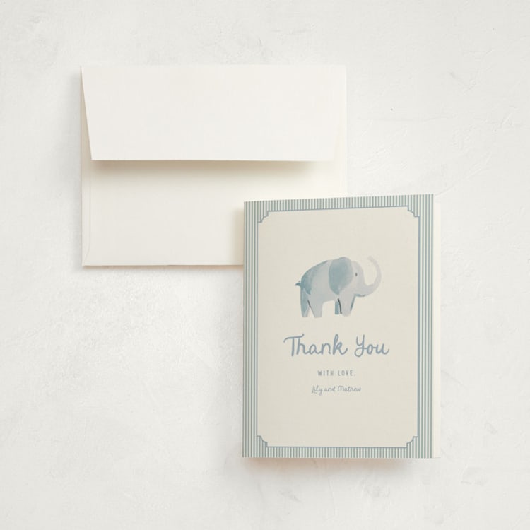"Sweet Elephant" - Birth Announcement Thank You Cards in Sky by Teju Reval - Front