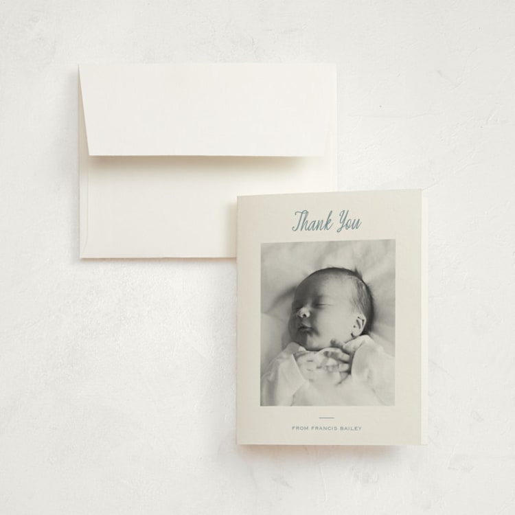 "Vintage Duo" - Birth Announcement Thank You Cards in Pond by Carolyn MacLaren - Front