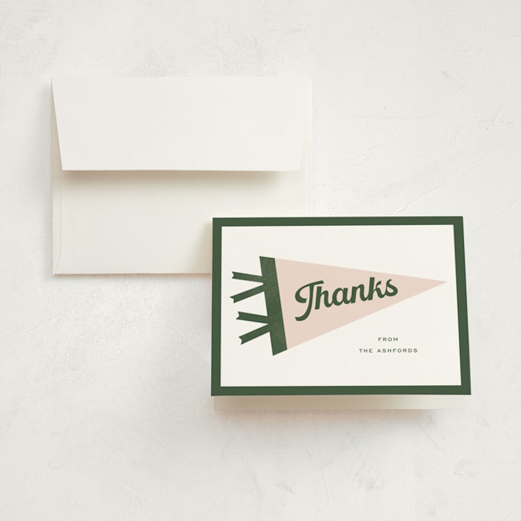 "Pennant" - Birth Announcement Thank You Cards in Ivy by Pixel and Hank - Front