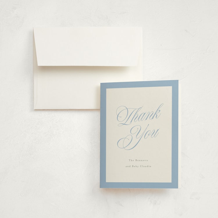 "Bundle of Sweetness" - Birth Announcement Thank You Cards in Powder by Cindy Reynolds - Front