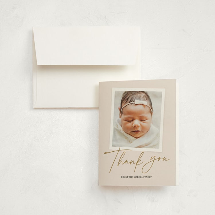 "Meet our baby" - Birth Announcement Thank You Cards in Blush by Elan Studio - Front