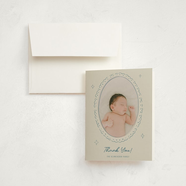 "Doodle Frame" - Birth Announcement Thank You Cards in Deep Pond by Zove Ahhh - Front