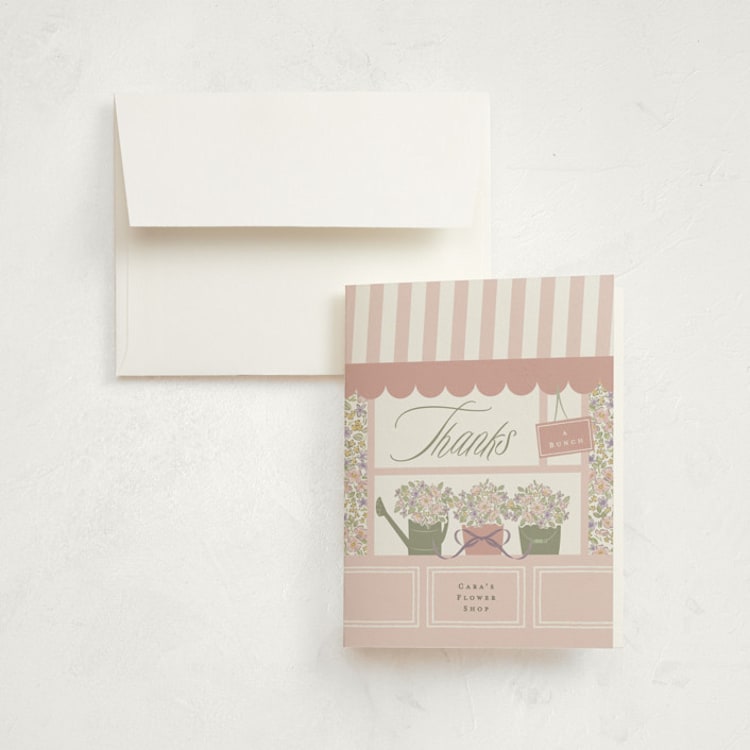 "Flower Shop" - Birth Announcement Thank You Cards in Sage by Corinne Malesic - Front
