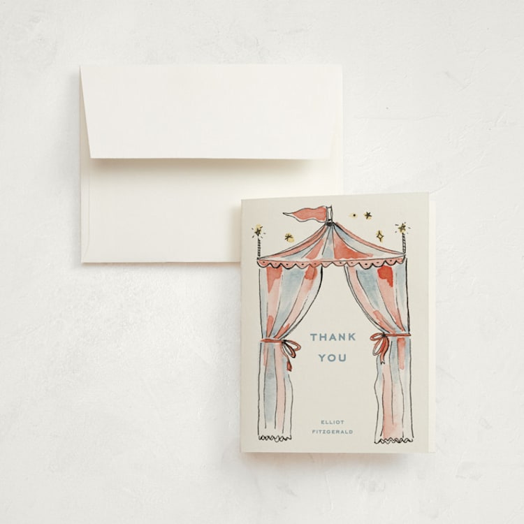 "Circus" - Birth Announcement Thank You Cards in Sky by Pati Cascino - Front