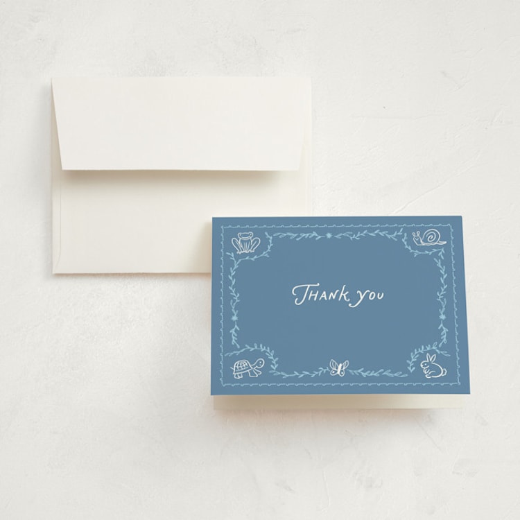 "Baby Garden Friends" - Birth Announcement Thank You Cards in Chambray by Mellary Bitner - Front