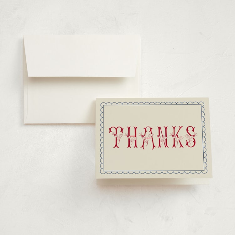 "Embroidery" - Birth Announcement Thank You Cards in Berry by Heather Schertzer - Front