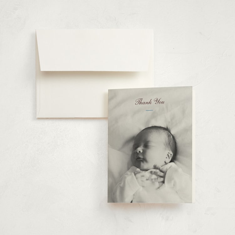 "Peanut" - Birth Announcement Thank You Cards in Teddy Bear by Alston Foster - Front