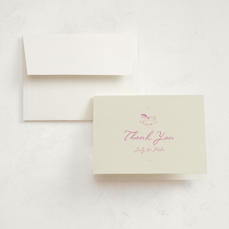 "Baby Rocking Horse" - Birth Announcement Thank You Cards in Petal by Jen Ramsey - Front