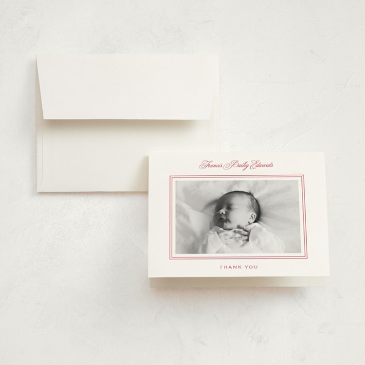 "Preppy Cloud" - Birth Announcement Thank You Cards in Strawberry by Carolyn MacLaren - Front