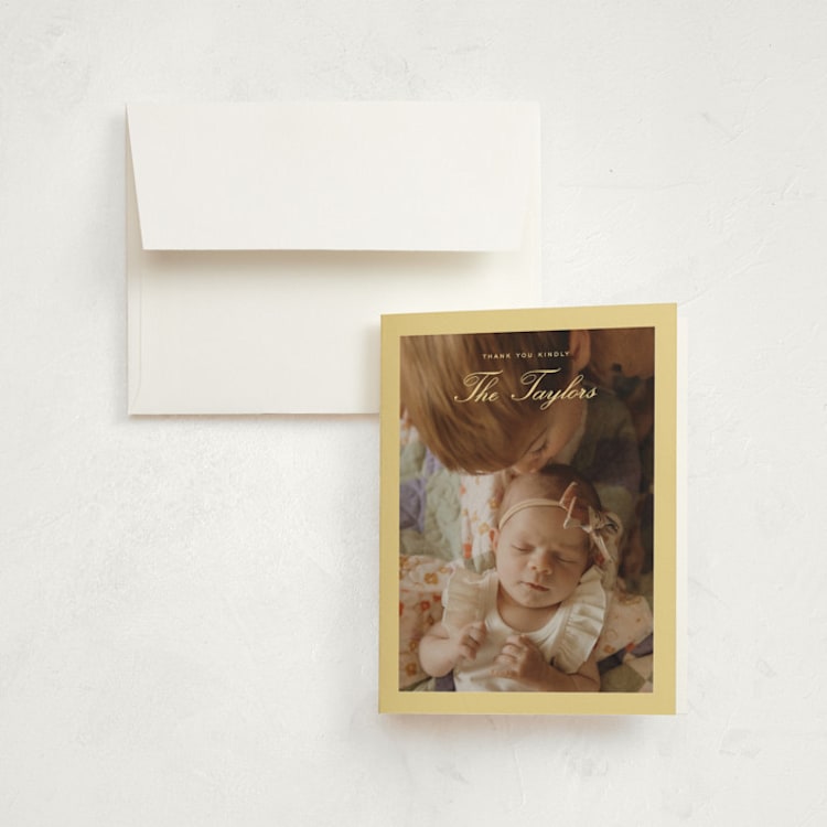 "Goldie" - Birth Announcement Thank You Cards in Banana by Ekko Studio - Front