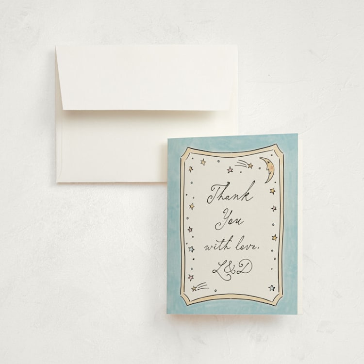 "Over The Moon and Back" - Birth Announcement Thank You Cards in Sky by Ashlee Townsend - Front