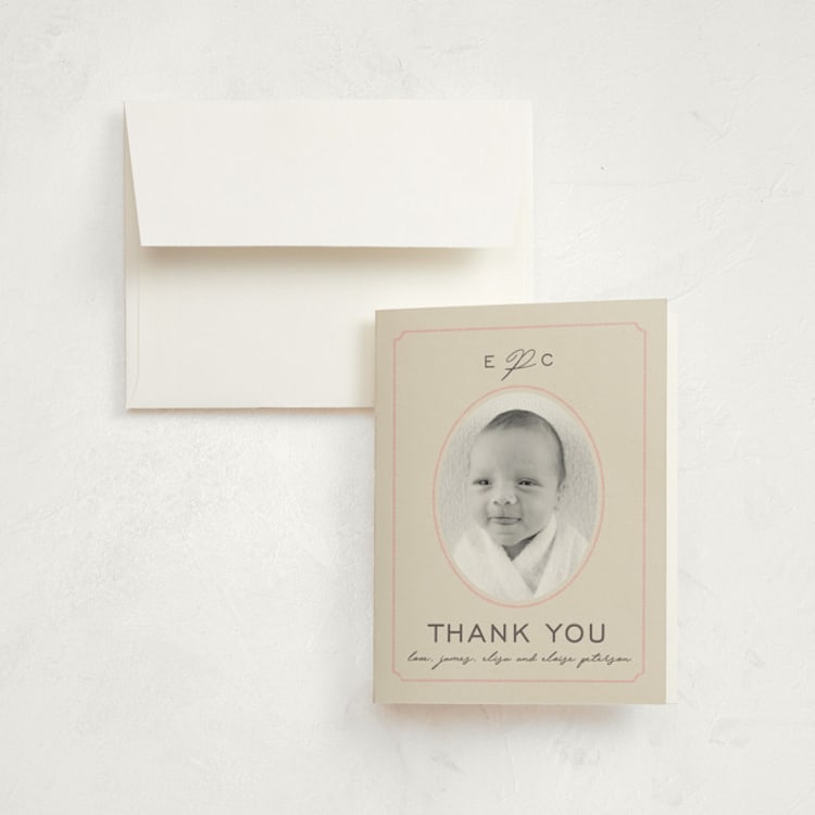 "Prim" - Birth Announcement Thank You Cards in Petal by Melissa Egan of Pistols - Front