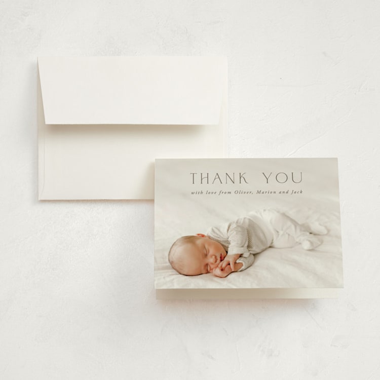 "Our Hearts" - Birth Announcement Thank You Cards in Fog by Julia Hall - Front