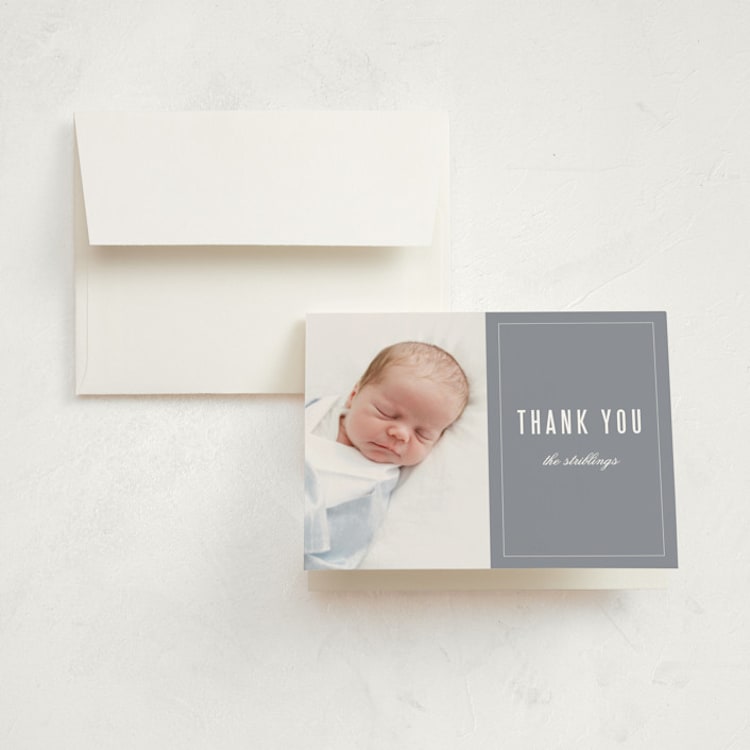 "Distinguished" - Birth Announcement Thank You Cards in Graphite by Sara Hicks Malone - Front