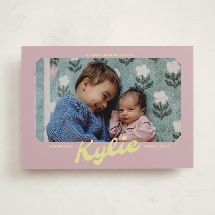 "Retro" - Birth Announcements in Mauve by Inkblot Design - Front
