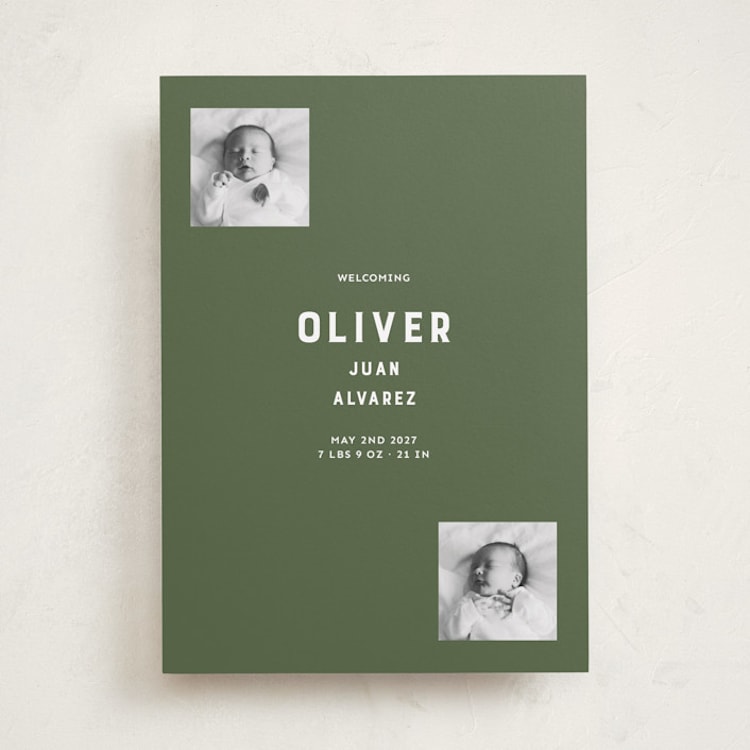 "Oliver" - Birth Announcements in Olive by Studio Suku - Front