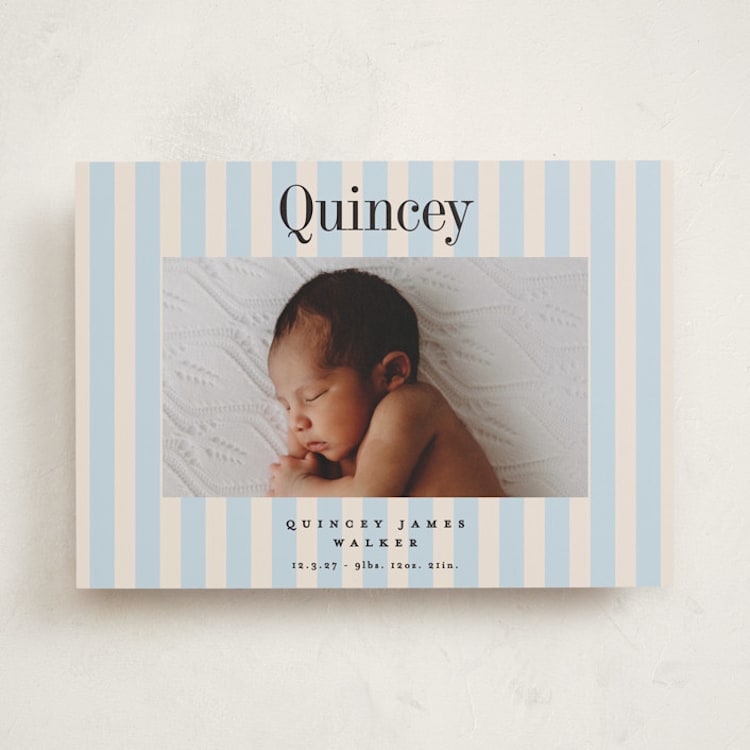 "Midi Stripe" - Birth Announcements in Sky by Alethea and Ruth - Front