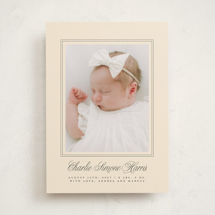 "Classical Border" - Birth Announcements in Creme by mo kelley - Front