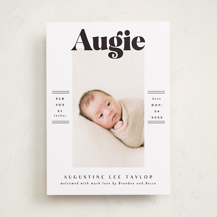 "Bold Name Frame" - Birth Announcements in Ash by Alethea and Ruth - Front