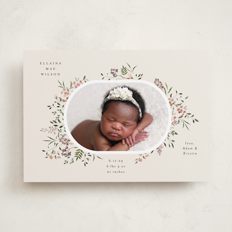 "Wildflower" - Birth Announcements in Eggshell by Itsy Belle Studio - Front