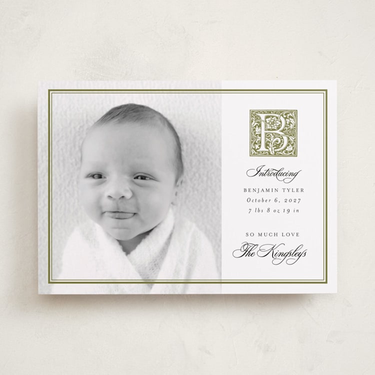 "Gothic" - Birth Announcements in Basil by Heather Schertzer - Front
