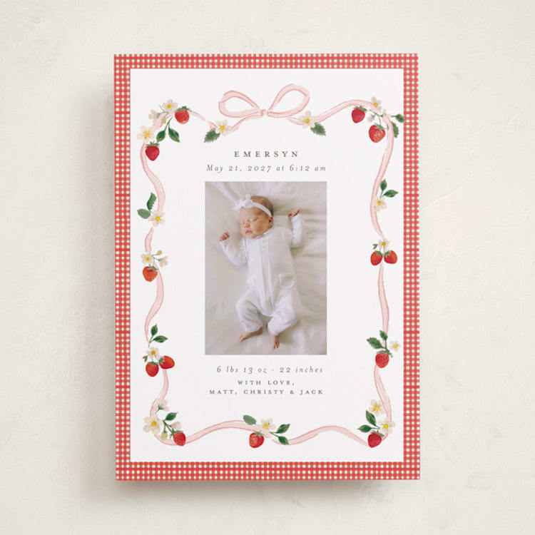 "Fraises de bois" - Birth Announcements in Cherry Blossom by Itsy Belle Studio - Front