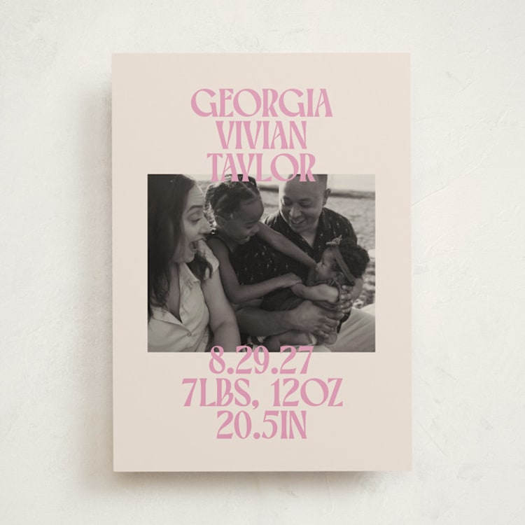 "Type Stack" - Birth Announcements in Bubblegum by Ekko Studio - Front